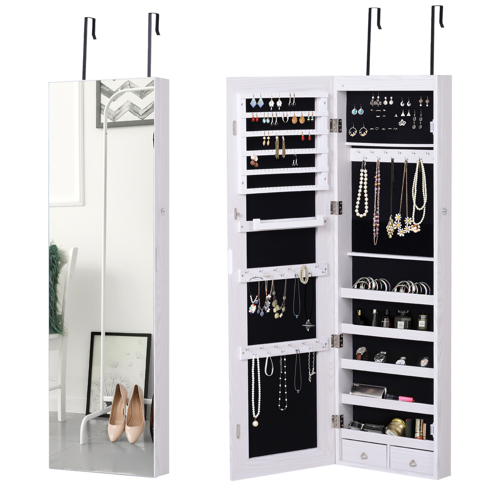 Mirrored Jewellery Storage Organiser Hanging Lockable w/ 6